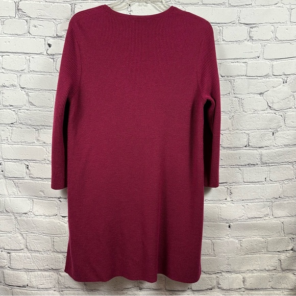 J. Jill Side Slit Wool Blend Tunic Sweater 3/4 Sleeves Longer Length Burgundy M - Picture 2 of 6